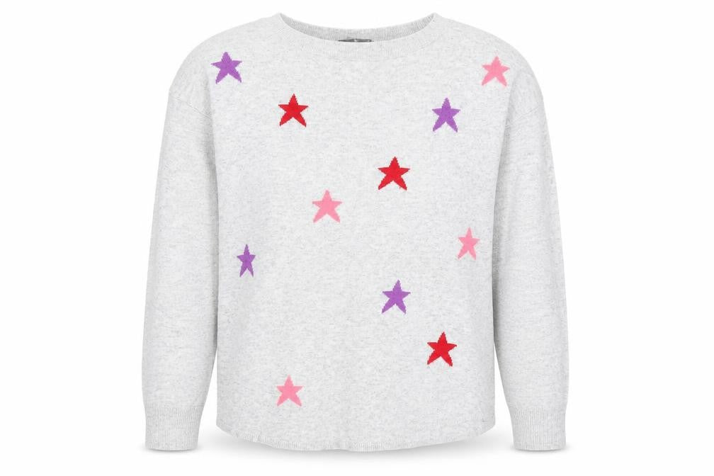Front view of Oasis Women’s Grey Star Print Long Sleeve jumper, size M