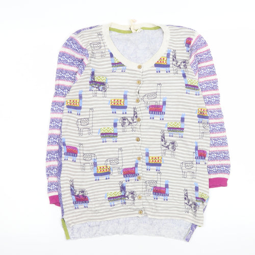 White Stuff Women’s Multicoloured Llama Print Cotton Cardigan Size 10