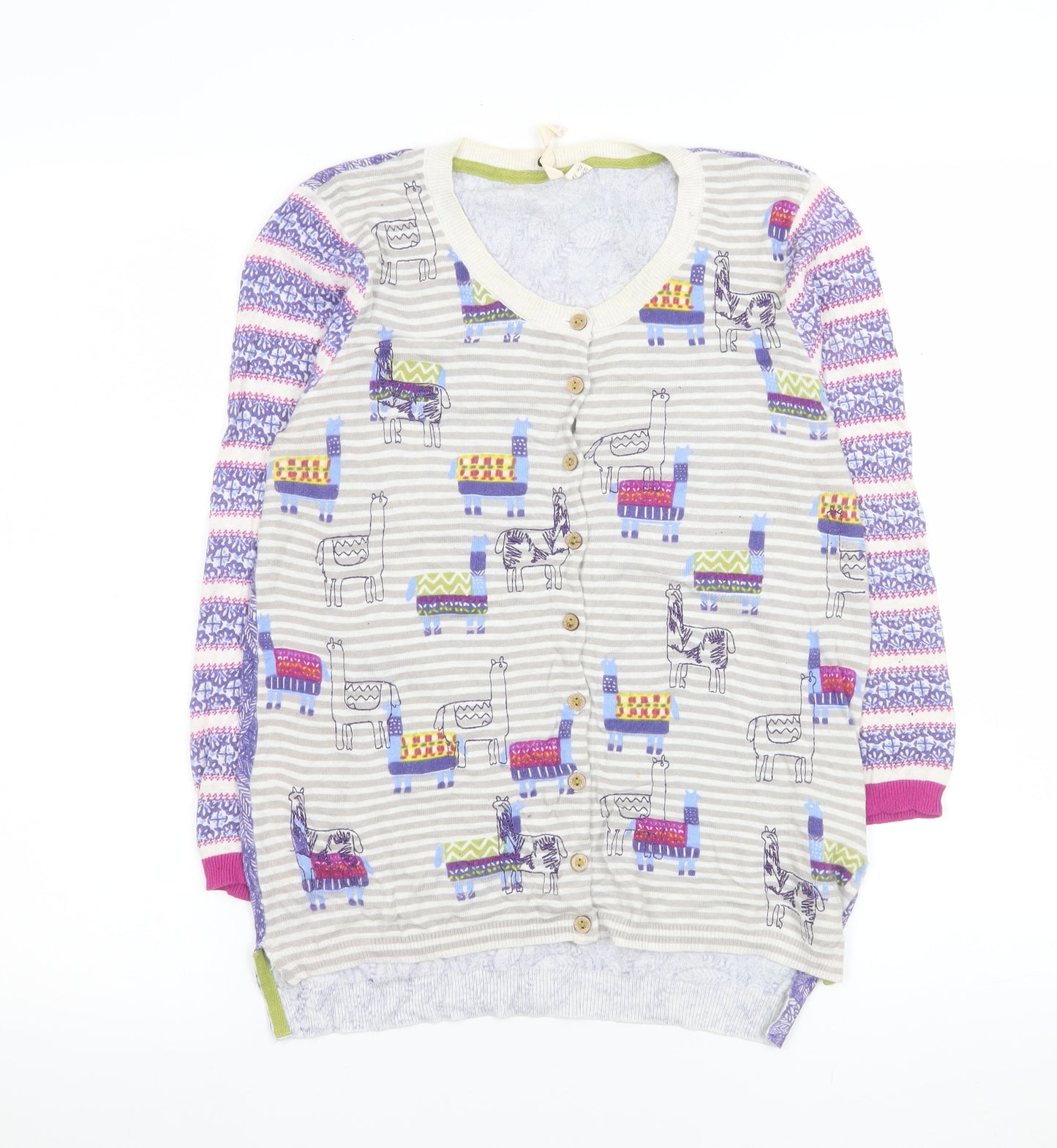 White Stuff Women’s Multicoloured Llama Print Cotton Cardigan Size 10
