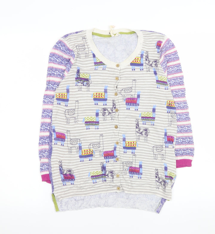 White Stuff Women’s Multicoloured Llama Print Cotton Cardigan Size 10