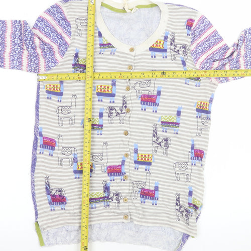 White Stuff Women’s Multicoloured Llama Print Cotton Cardigan Size 10