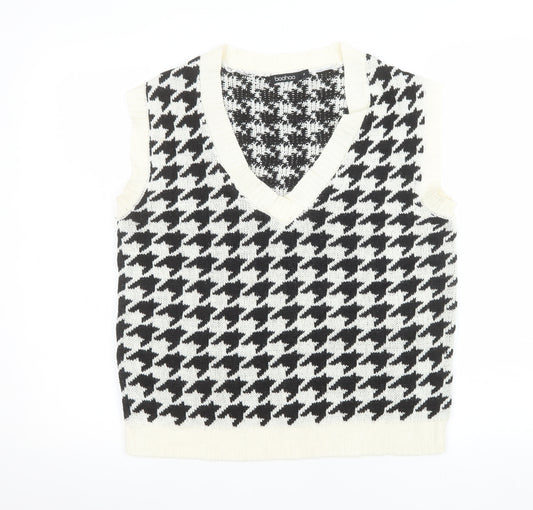 Boohoo Women’s Black & White Houndstooth Knit Vest Jumper Size M