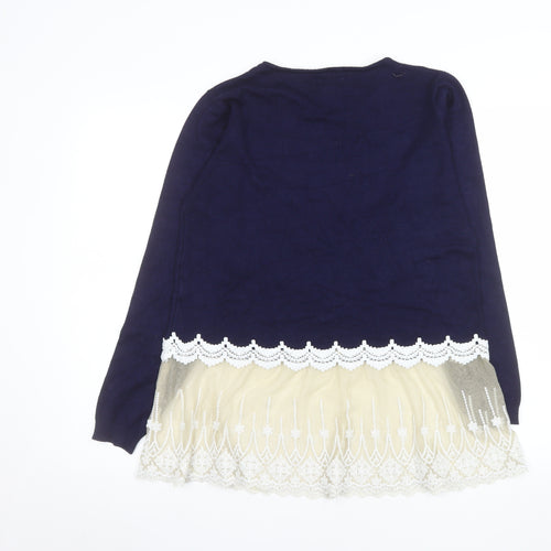 Wild Flower Women Blue Lace Hem Shift Dress M/L Long Sleeve