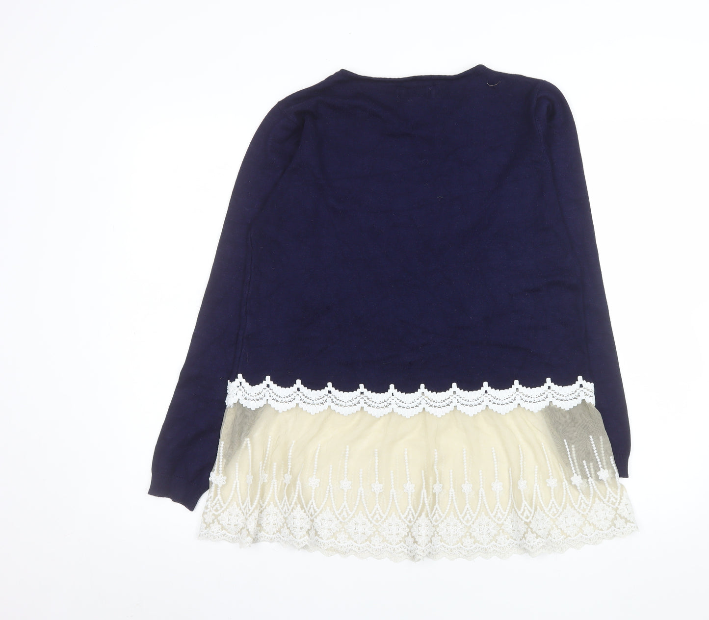 Wild Flower Women Blue Lace Hem Shift Dress M/L Long Sleeve