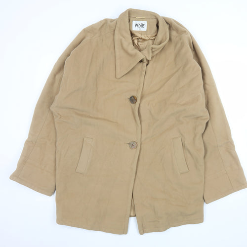 Wallis Women Beige Wool Cashmere Blend Coat Size 12 Classic Buttoned Style