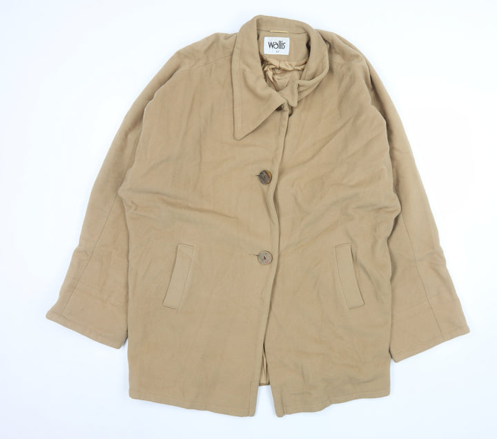 Wallis Women Beige Wool Cashmere Blend Coat Size 12 Classic Buttoned Style