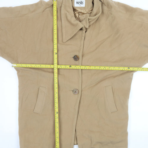Wallis Women Beige Wool Cashmere Blend Coat Size 12 Classic Buttoned Style