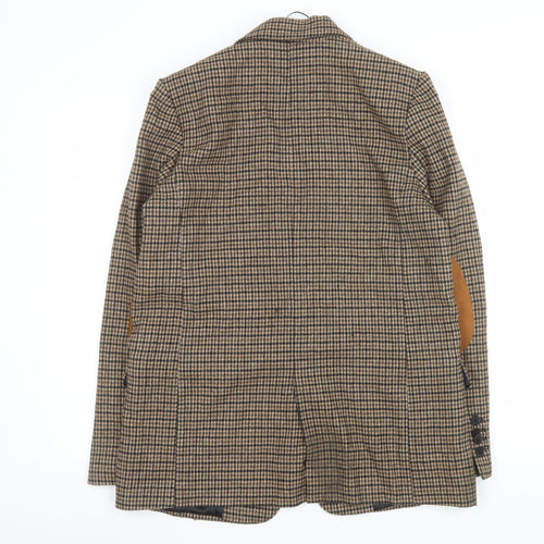 Zara Women Brown Checked Wool Blend Blazer Jacket Size S