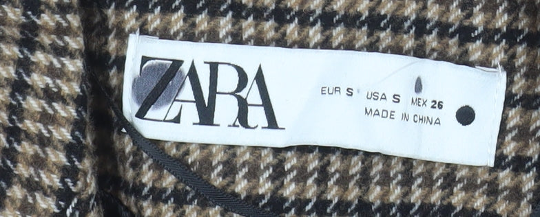 Zara Women Brown Checked Wool Blend Blazer Jacket Size S