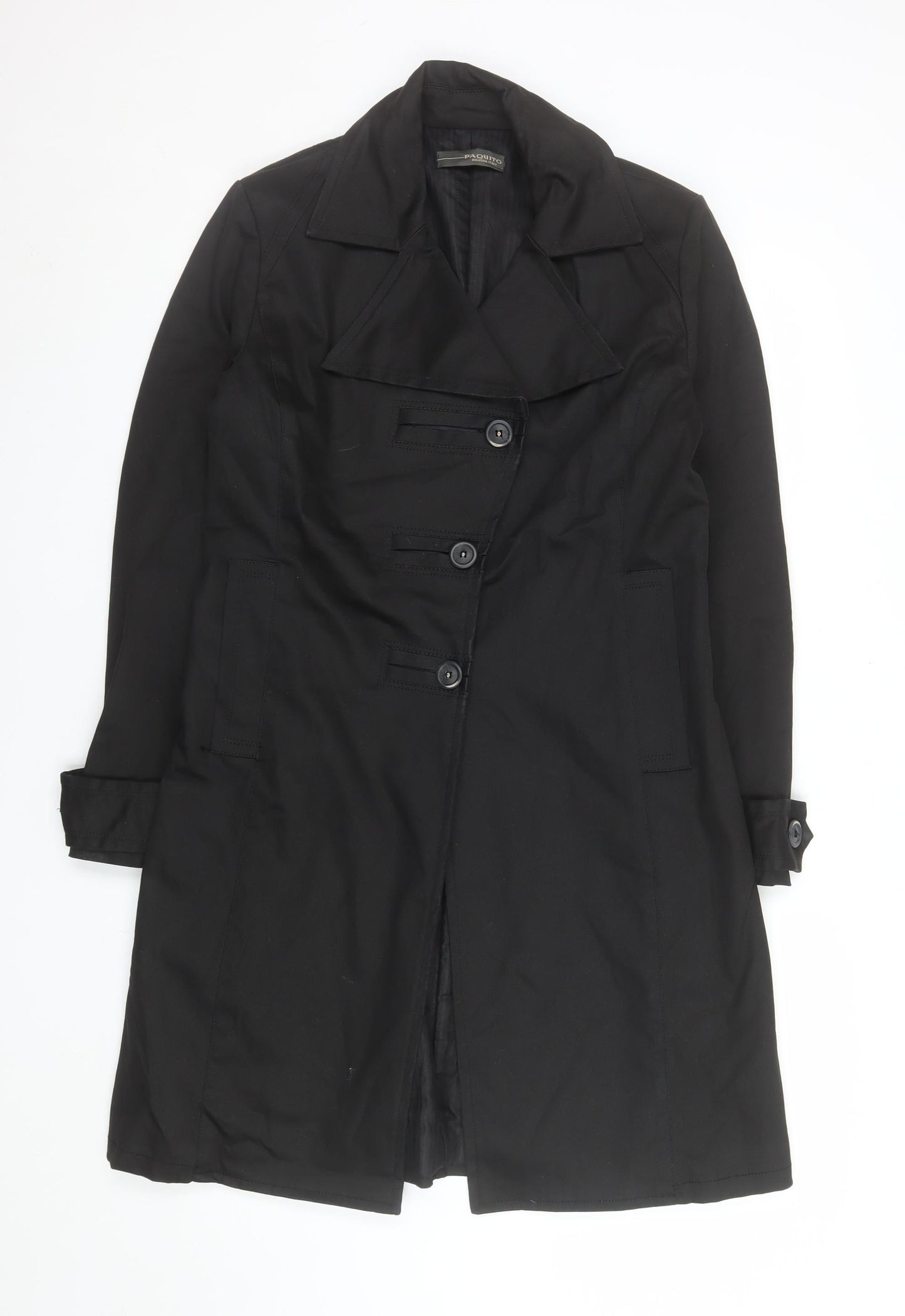 Paquito Womens Black Long Trench Coat Size 16 Cotton Blend