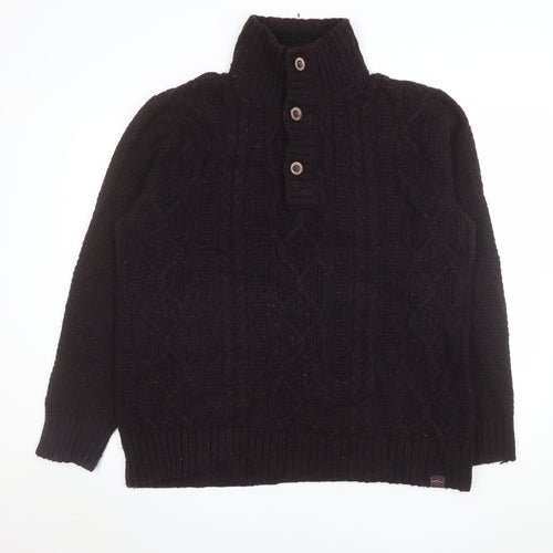FatFace Men's Brown Cable-Knit Wool Henley Jumper XL