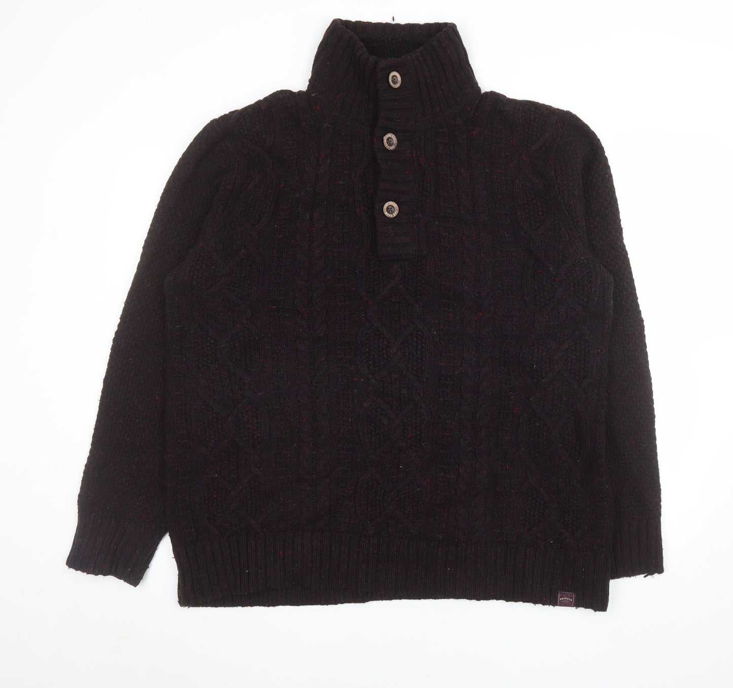 FatFace Men's Brown Cable-Knit Wool Henley Jumper XL