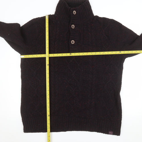 FatFace Men's Brown Cable-Knit Wool Henley Jumper XL
