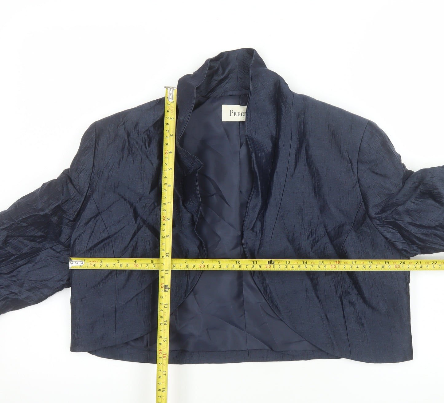 Precis Womens Blue Linen Blend Cropped Blazer UK 16 Shawl Collar