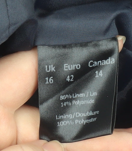 Precis Womens Blue Linen Blend Cropped Blazer UK 16 Shawl Collar