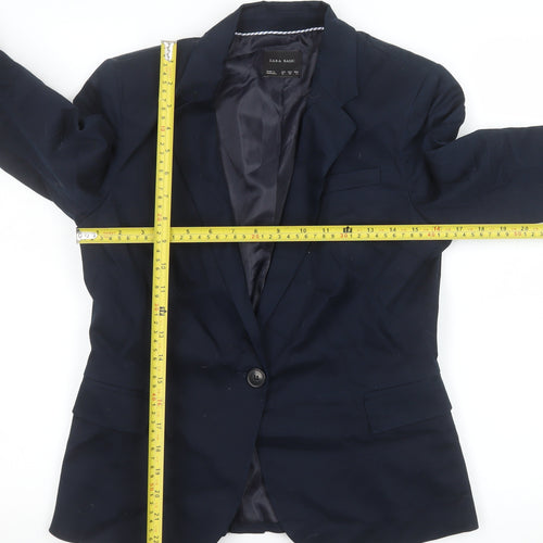 Zara Basic Women's Navy Blue Cotton Blazer Jacket M Classic Fit