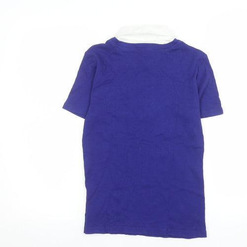 Lauren Ralph Lauren Women Blue Cotton V-Neck Collared Short Sleeve Top M
