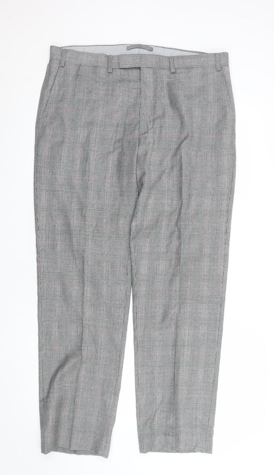 Marks and Spencer Mens Grey Check Wool Dress Pants 36R Regular Fit