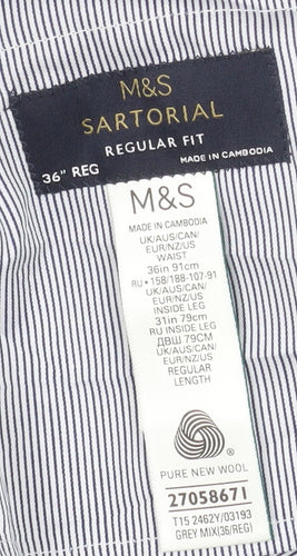 Marks and Spencer Mens Grey Check Wool Dress Pants 36R Regular Fit