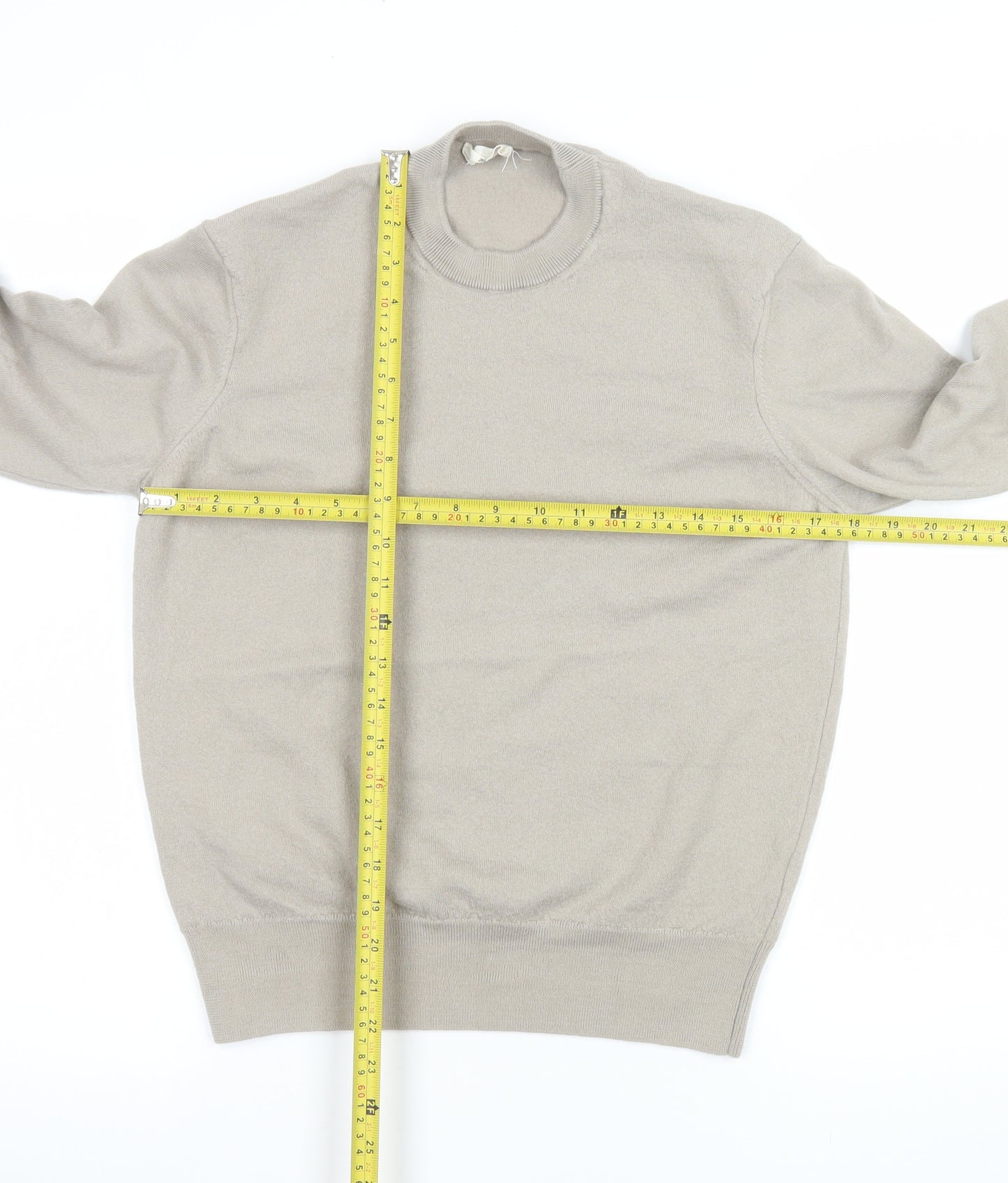 Zara Origins Men's Beige Wool Blend Crew Neck Jumper M