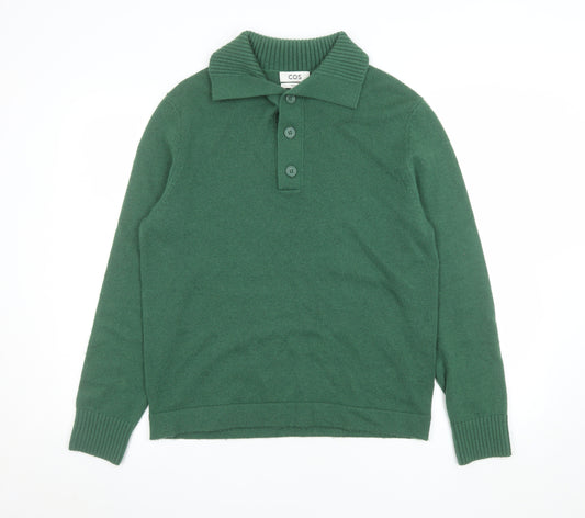 COS Men's Green Wool Cashmere Collared Henley Jumper M Regular
