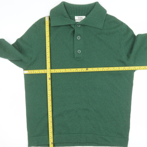 COS Men's Green Wool Cashmere Collared Henley Jumper M Regular