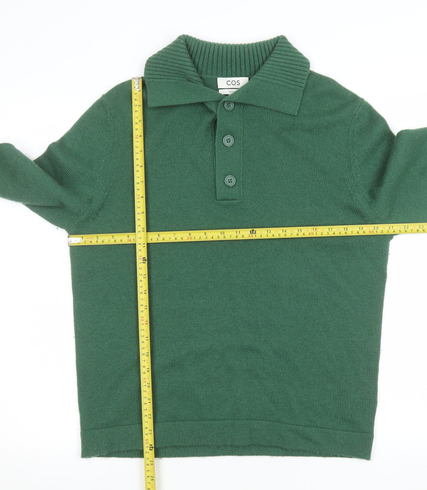 COS Men's Green Wool Cashmere Collared Henley Jumper M Regular