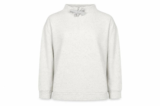 Front view of COS Women’s Grey Speckled Bow Neck Pullover Sweatshirt, size UK 12
