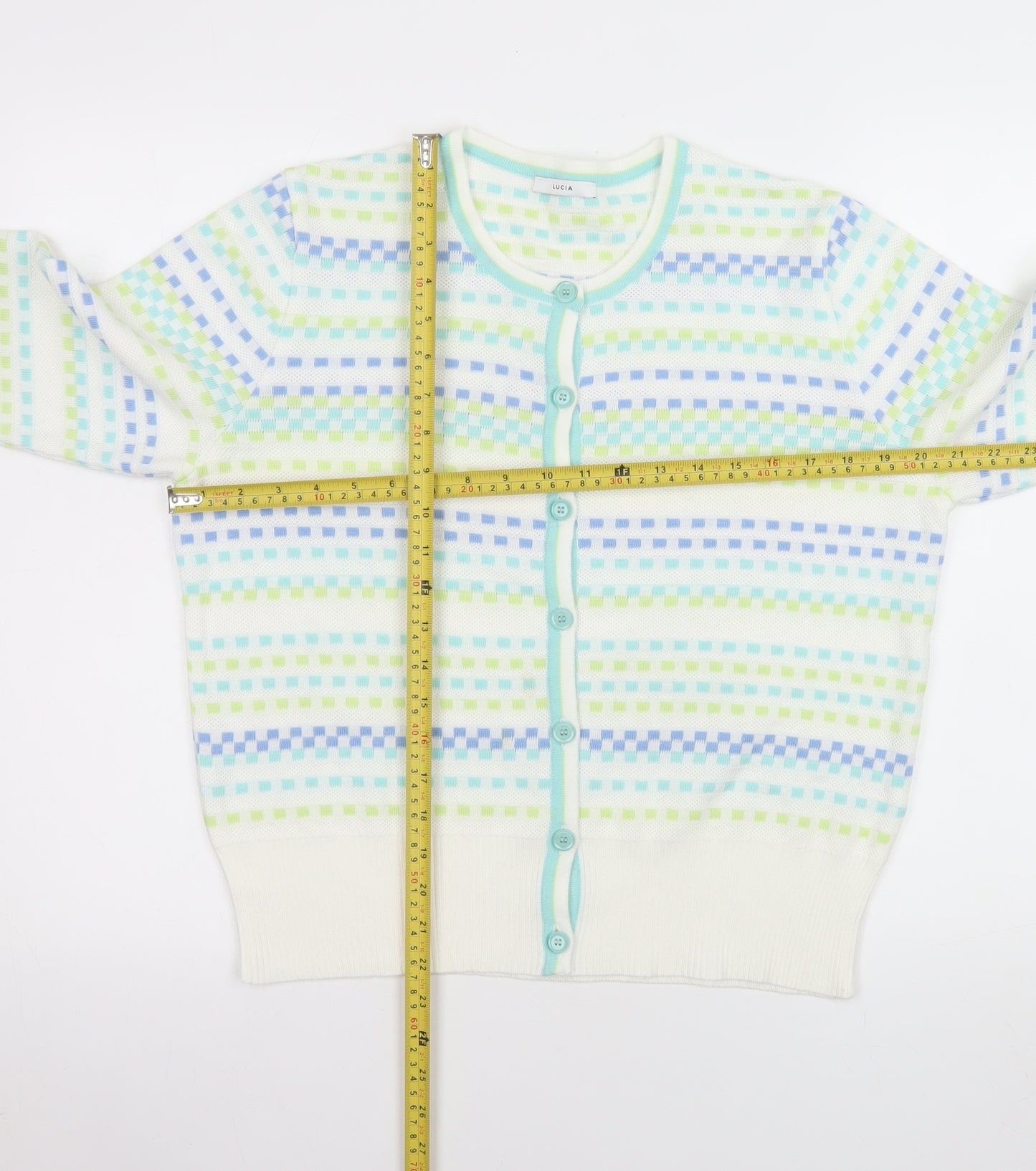 Lucia Womens Multicoloured Crew Neck Knit Cardigan Size 14