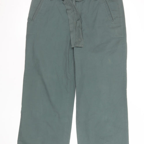 LOFT Women's Green Cropped Belted Wide-Leg Trousers Size 10