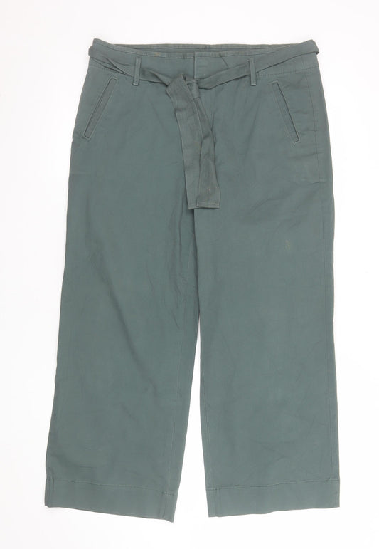 LOFT Women's Green Cropped Belted Wide-Leg Trousers Size 10