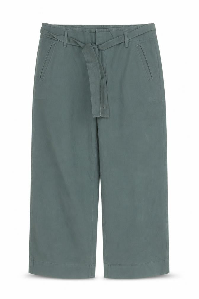 LOFT Women's Green Cropped Belted Wide-Leg Trousers Size 10