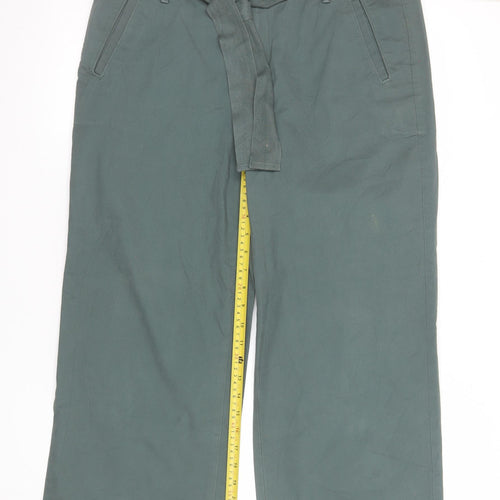 LOFT Women's Green Cropped Belted Wide-Leg Trousers Size 10