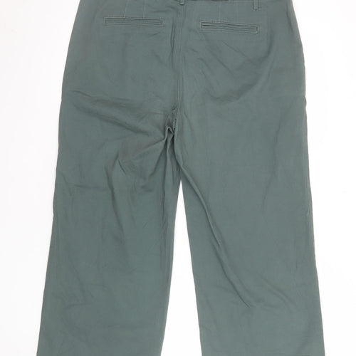 LOFT Women's Green Cropped Belted Wide-Leg Trousers Size 10
