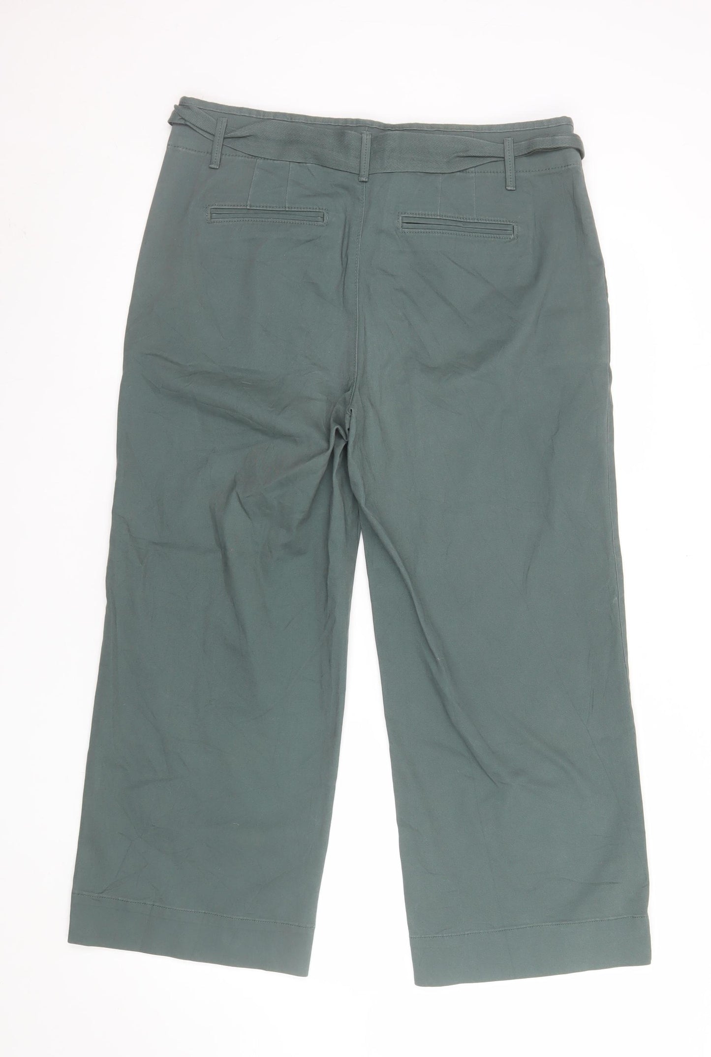 LOFT Women's Green Cropped Belted Wide-Leg Trousers Size 10