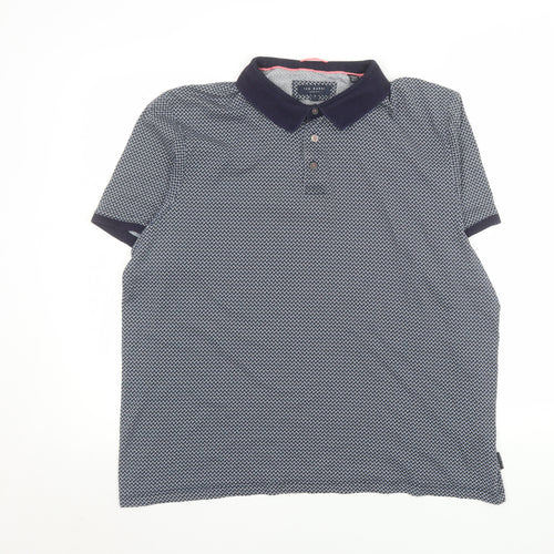Ted Baker Men's Blue Geometric Cotton Polo Shirt Size 7 XL