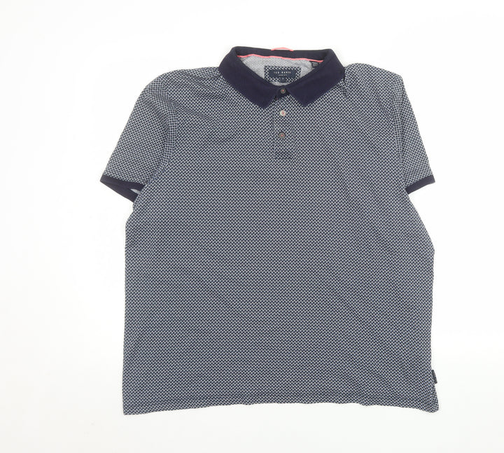 Ted Baker Men's Blue Geometric Cotton Polo Shirt Size 7 XL