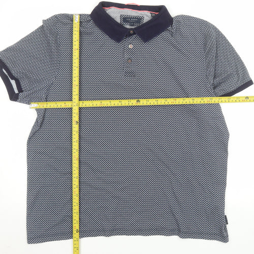 Ted Baker Men's Blue Geometric Cotton Polo Shirt Size 7 XL