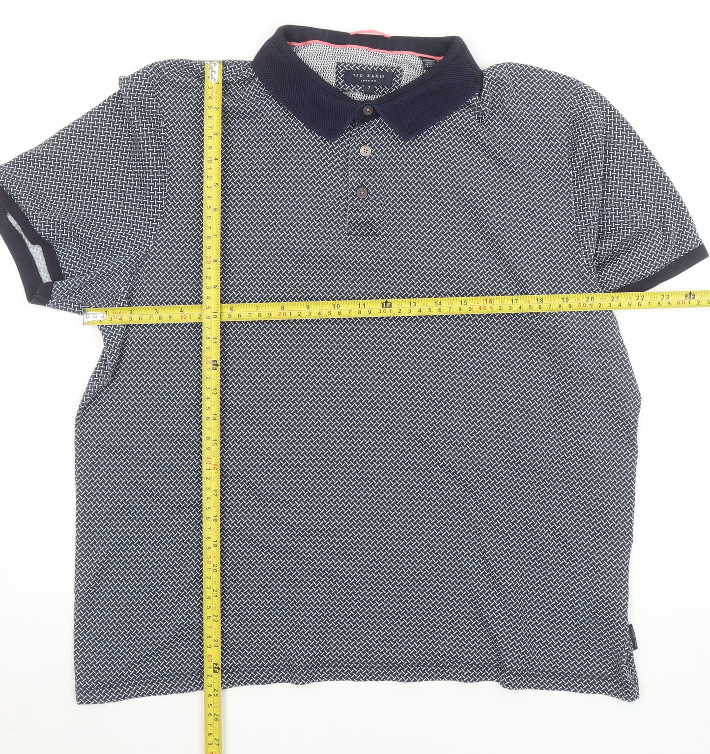 Ted Baker Men's Blue Geometric Cotton Polo Shirt Size 7 XL