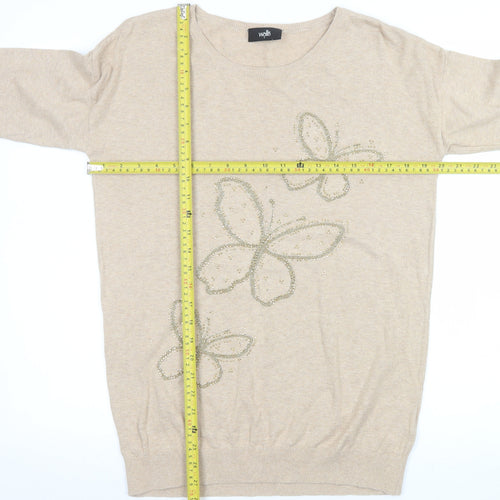 Wallis Womens Beige Butterfly Beaded Cotton Jumper Size S