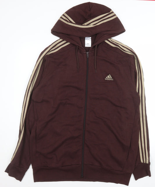 Adidas Men Brown XL Full Zip Hooded Cotton Sports Jacket