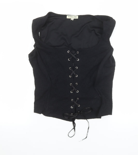 Pipeline Womens Black Lace Up Camisole Tank Top Size 14