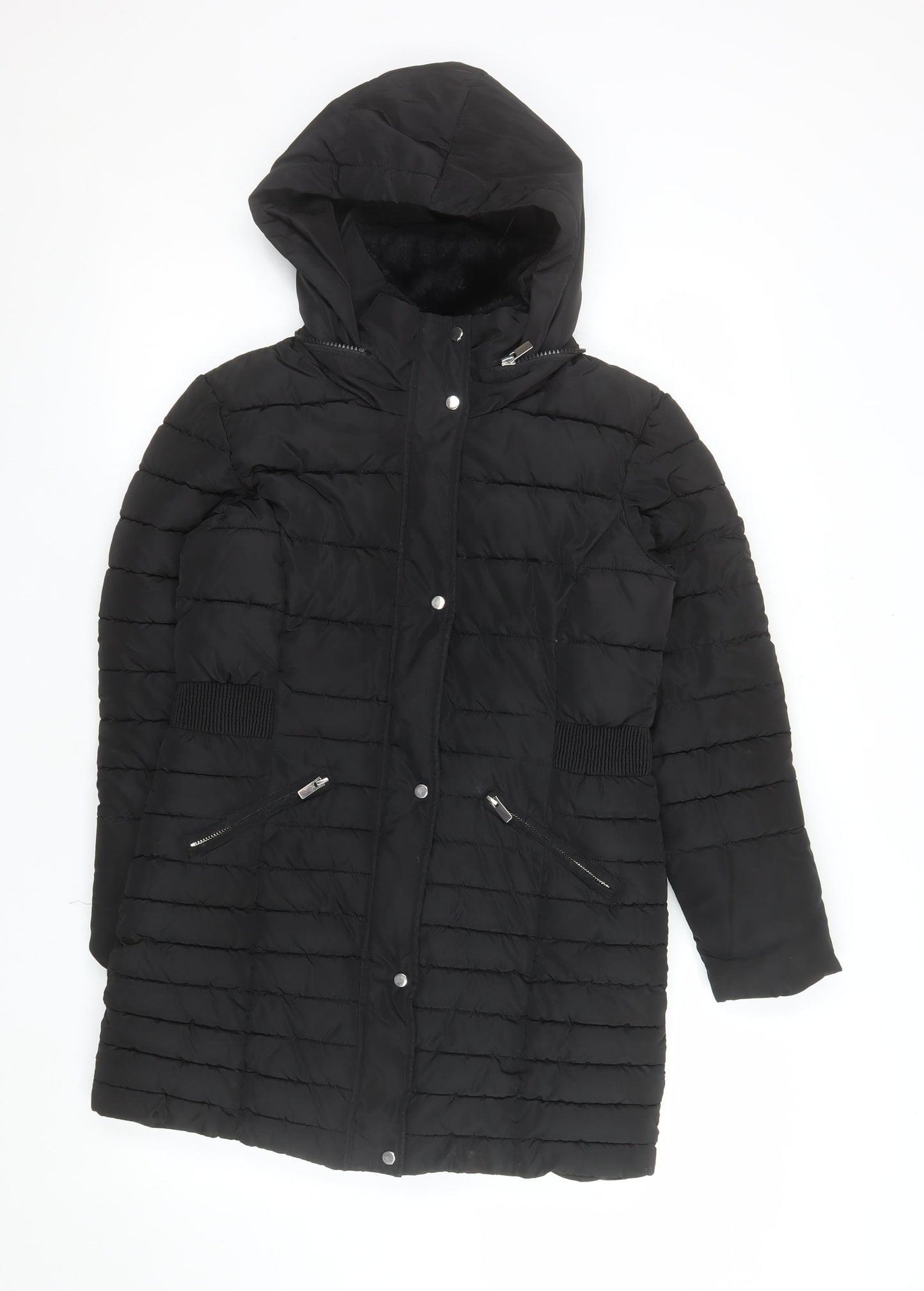Next Girls Black 13 Years Puffer Coat Hooded Long Quilted Winter Jacket