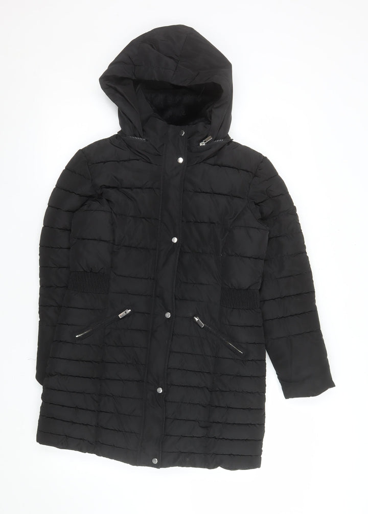 Next Girls Black 13 Years Puffer Coat Hooded Long Quilted Winter Jacket