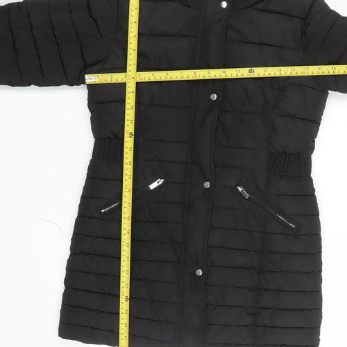 Next Girls Black 13 Years Puffer Coat Hooded Long Quilted Winter Jacket