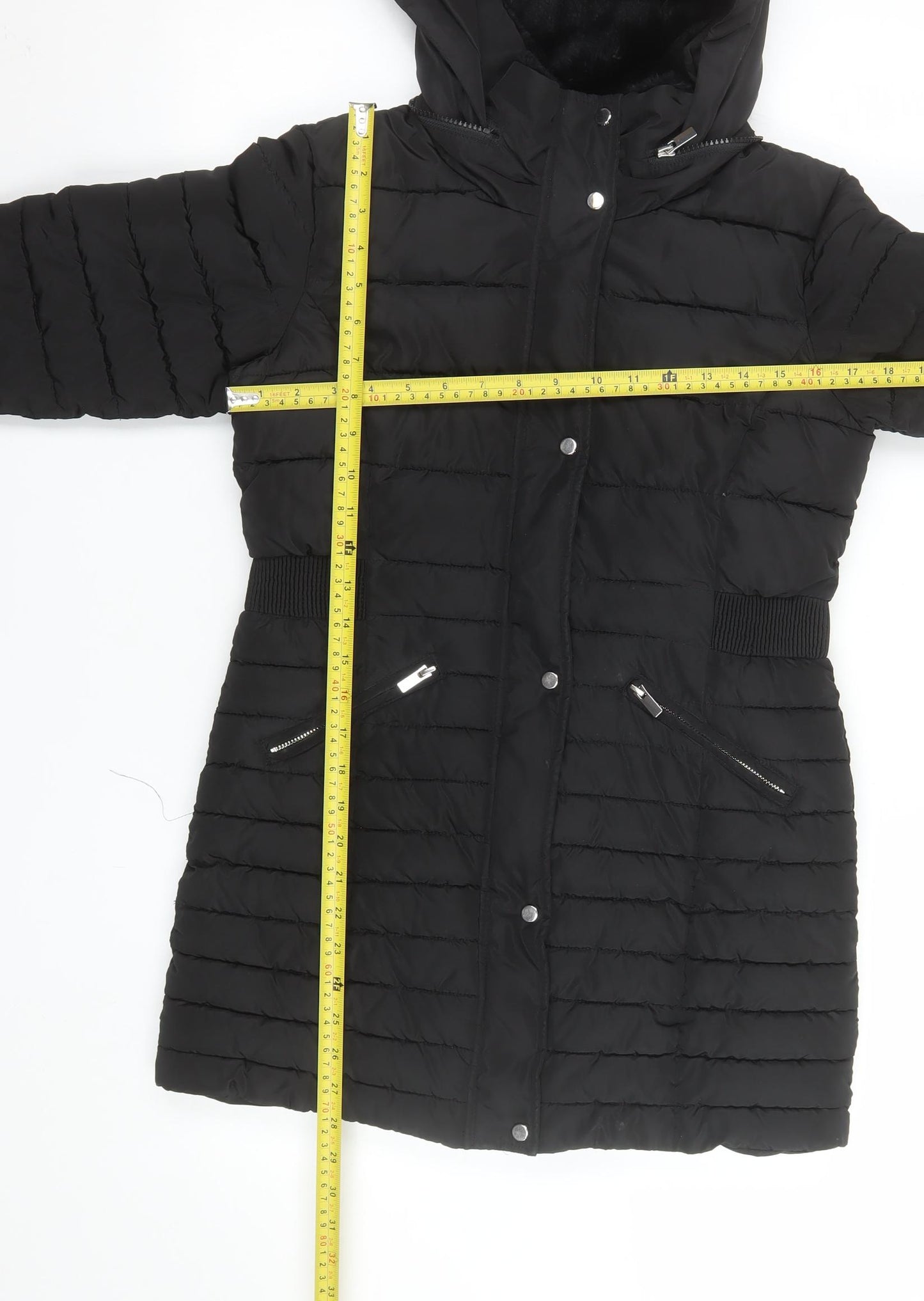 Next Girls Black 13 Years Puffer Coat Hooded Long Quilted Winter Jacket