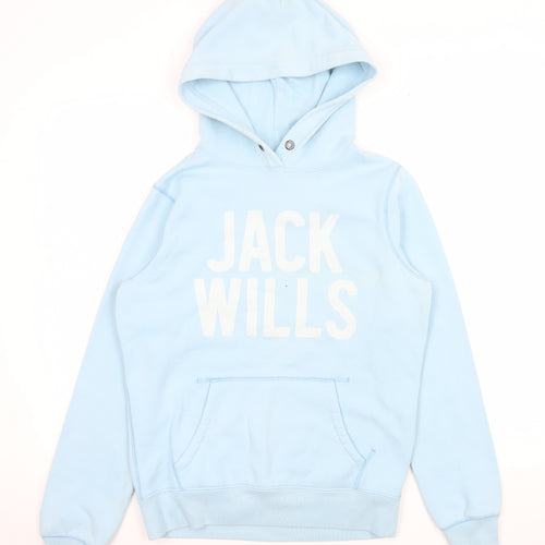 Jack Wills Women Blue Pullover Hoodie UK 12 Casual Logo Cotton Blend