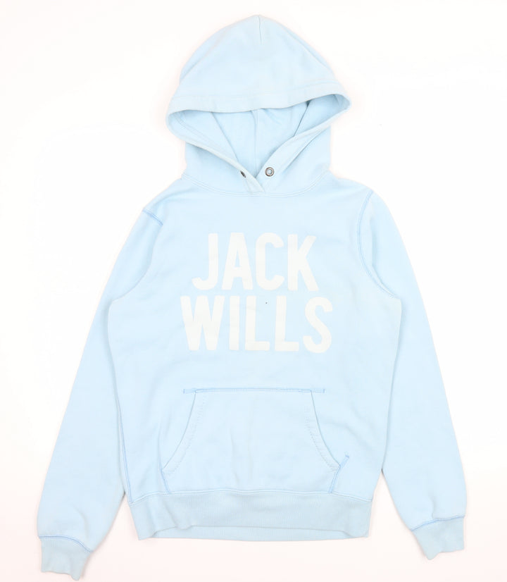 Jack Wills Women Blue Pullover Hoodie UK 12 Casual Logo Cotton Blend