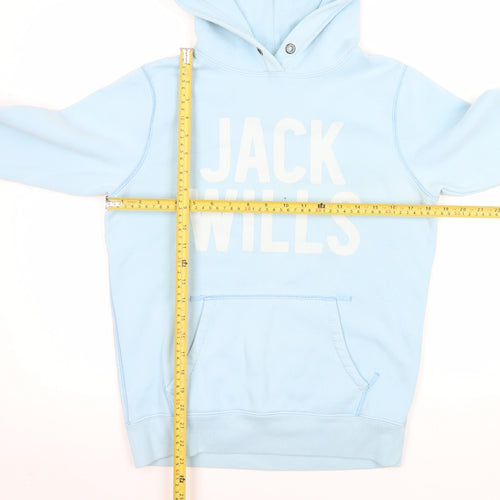 Jack Wills Women Blue Pullover Hoodie UK 12 Casual Logo Cotton Blend