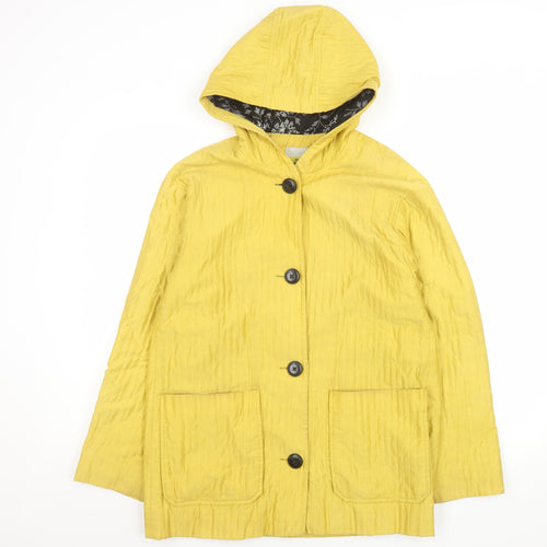Hobbs Women’s Yellow Hooded Mid-Length Rain Coat Size 10 Cotton Blend
